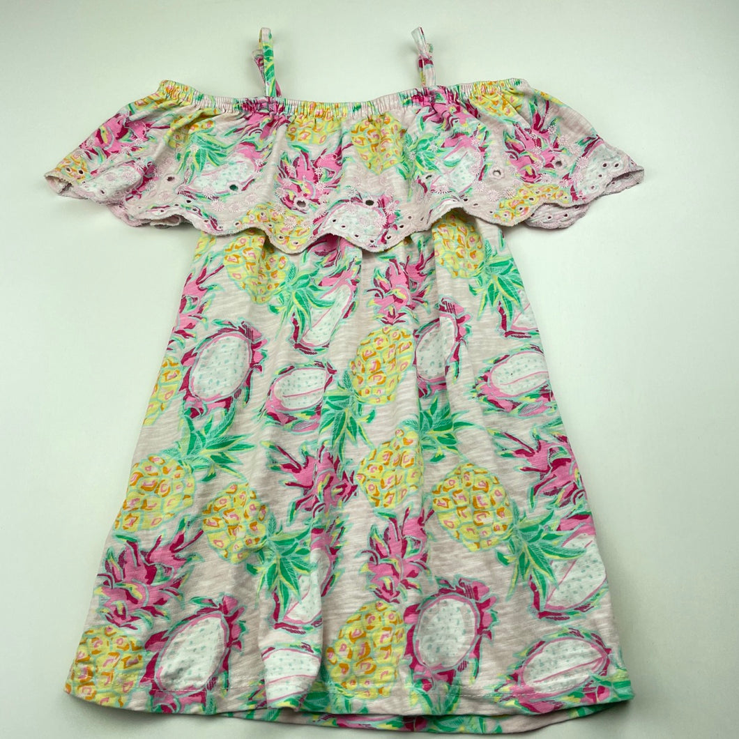 Girls Pumpkin Patch, cotton summer dress, pineapples, GUC, size 5, L: 57cm