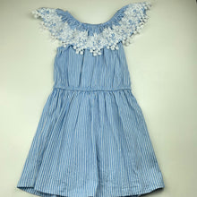 Load image into Gallery viewer, Girls Milkshake, lace trim striped cotton dress, EUC, size 6, L: 63cm