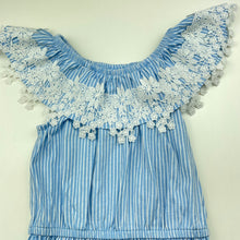 Load image into Gallery viewer, Girls Milkshake, lace trim striped cotton dress, EUC, size 6, L: 63cm