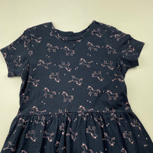Load image into Gallery viewer, Girls Anko, navy cotton casual dress, unicorns, GUC, size 7, L: 63cm