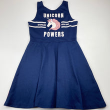 Load image into Gallery viewer, Girls H&amp;M, navy casual dress, unicorn, GUC, size 9-10, L: 66cm