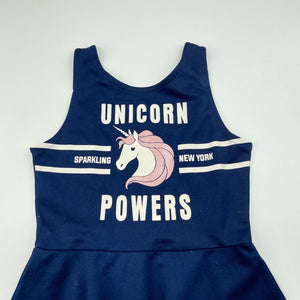 Girls H&M, navy casual dress, unicorn, GUC, size 9-10, L: 66cm