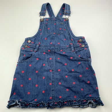 Girls Bopster & Mini, floral denim overalls dress, GUC, size 5, L: 54cm
