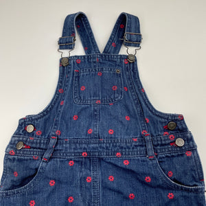 Girls Bopster & Mini, floral denim overalls dress, GUC, size 5, L: 54cm