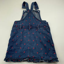 Load image into Gallery viewer, Girls Bopster &amp; Mini, floral denim overalls dress, GUC, size 5, L: 54cm