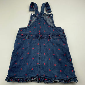 Girls Bopster & Mini, floral denim overalls dress, GUC, size 5, L: 54cm