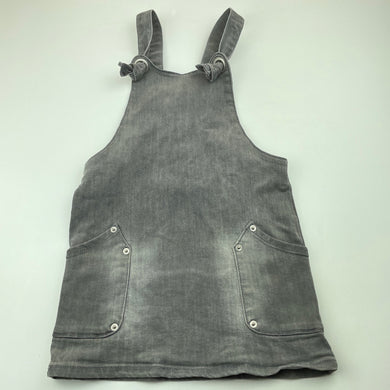 Girls 1964 Denim Co, grey stretch denim overalls dress, FUC, size 6, L: 56cm