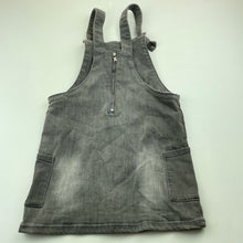 Load image into Gallery viewer, Girls 1964 Denim Co, grey stretch denim overalls dress, FUC, size 6, L: 56cm