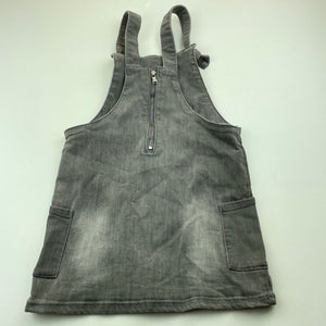 Girls 1964 Denim Co, grey stretch denim overalls dress, FUC, size 6, L: 56cm