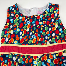 Load image into Gallery viewer, Girls Pink Princess, lined colourful cotton party dress, armpit to armpit: 30cm, marks on waistband, FUC, size 6-7, L: 66cm