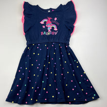 Load image into Gallery viewer, Girls DreamWorks, Trolls navy stretch cotton dress, GUC, size 5, L: 56cm