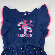 Load image into Gallery viewer, Girls DreamWorks, Trolls navy stretch cotton dress, GUC, size 5, L: 56cm