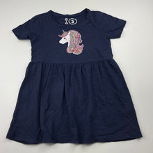 Load image into Gallery viewer, Girls KID, navy cotton casual dress, unicorn, FUC, size 3, L: 47cm