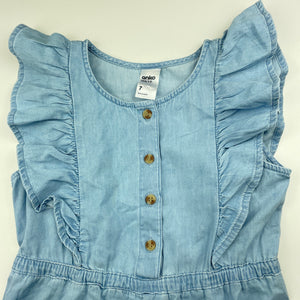 Girls Anko, chambray cotton ruffle jumpsuit, EUC, size 7,  