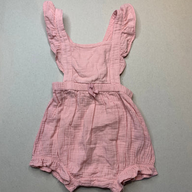 Girls Dymples, pink crinkle cotton romper, GUC, size 1,  