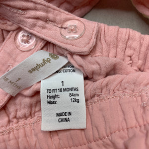 Girls Dymples, pink crinkle cotton romper, GUC, size 1,  