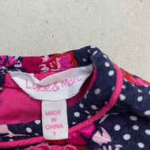 Load image into Gallery viewer, Girls Lucie &amp; Marc, lined floral long sleeve dress, wash fade, FUC, size 1, L: 42cm
