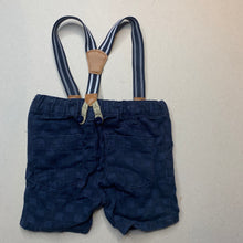 Load image into Gallery viewer, Boys Peter Morrissey, blue cotton shorts, adjustable, braces, GUC, size 00,  