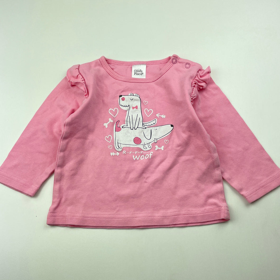 Girls Ollie's Place, pink cotton long sleeve top, dogs, FUC, size 1,  