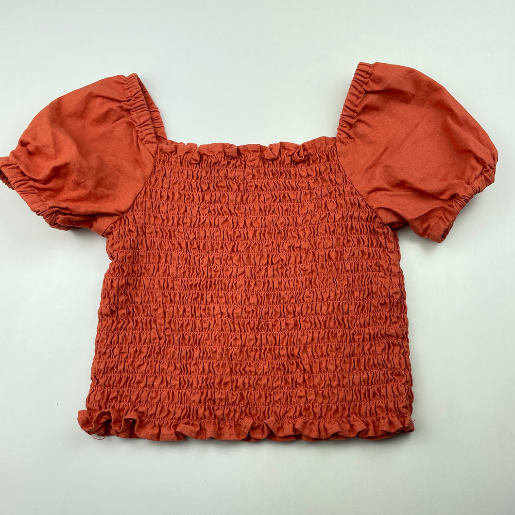 Girls Seed, shirred puff sleeve linen blend top, EUC, size 4,  