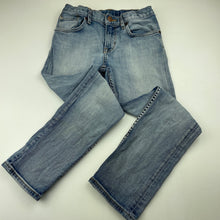 Load image into Gallery viewer, Boys H&amp;M, blue stretch denim jeans, adjustable, Inside leg: 56cm, marks front &amp; back right leg, FUC, size 8,  