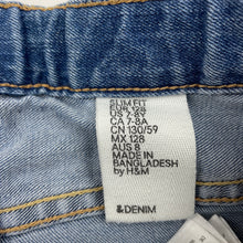 Load image into Gallery viewer, Boys H&amp;M, blue stretch denim jeans, adjustable, Inside leg: 56cm, marks front &amp; back right leg, FUC, size 8,  