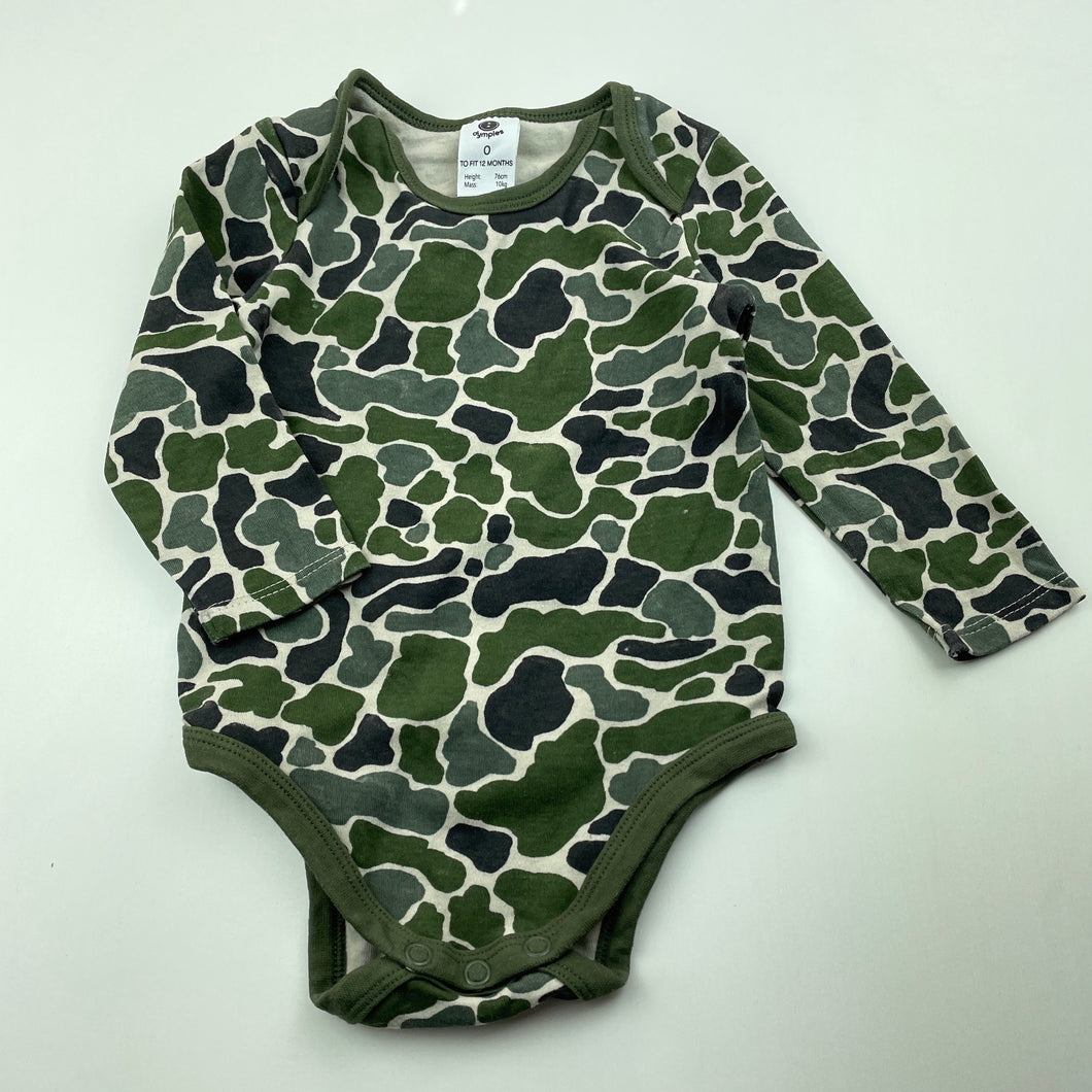 unisex Dymples, animal print cotton bodysuit / romper, GUC, size 0,  