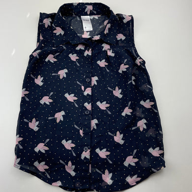 Girls Anko, navy dual layer top, birds, EUC, size 6,  