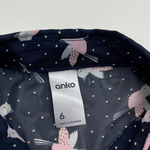 Girls Anko, navy dual layer top, birds, EUC, size 6,  