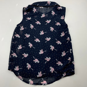 Girls Anko, navy dual layer top, birds, EUC, size 6,  