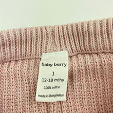 Load image into Gallery viewer, Girls Baby Berry, pink knitted cotton leggings / pants, elasticated, GUC, size 1,  