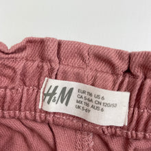 Load image into Gallery viewer, Girls H&amp;M, pink cotton casual pants, elasticated, Inside leg: 45.5cm, EUC, size 6,  