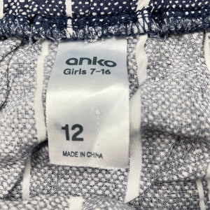Girls Anko, navy & white lightweight skirt, elasticated, L: 68cm, GUC, size 12,  