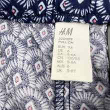 Load image into Gallery viewer, Girls H&amp;M, navy lightweight pants, elasticated, Inside leg: 48cm, EUC, size 6,  