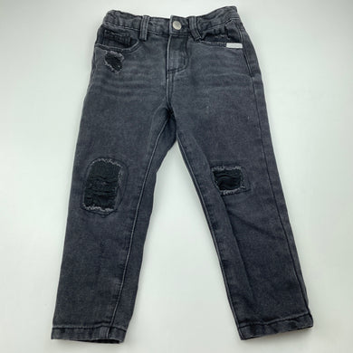 Boys Cotton On, black distressed denim jeans, adjustable, Inside leg: 35.5cm, GUC, size 3,  