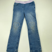 Load image into Gallery viewer, Girls Kids &amp; Co, blue stretch denim pants, elasticated, Inside leg: 42.5cm, FUC, size 4,  
