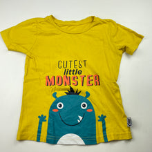 Load image into Gallery viewer, Boys Ollies, yellow cotton t-shirt / top, monster, armpit to armpit: 32cm, no size, GUC, size 3-4,  