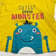 Load image into Gallery viewer, Boys Ollies, yellow cotton t-shirt / top, monster, armpit to armpit: 32cm, no size, GUC, size 3-4,  