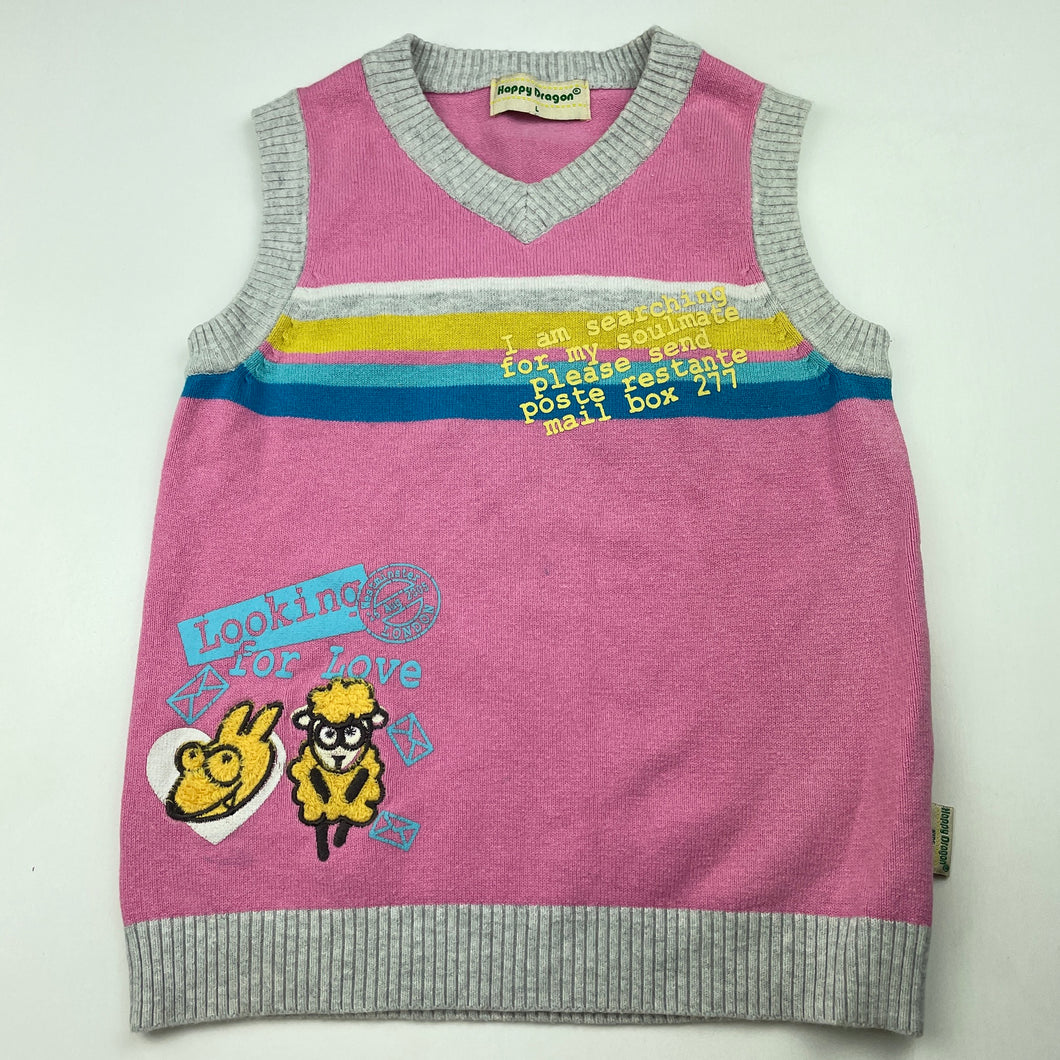 Girls Happy Dragon, knitted vest / sleeveless sweater, armpit to armpit: 30cm, no size, EUC, size 5-6,  