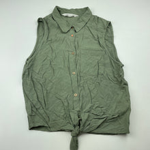 Load image into Gallery viewer, Girls H&amp;M, khaki viscose tie front top, EUC, size 12,  