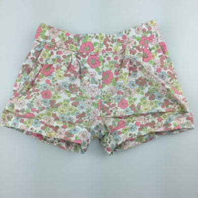 Girls Mothercare, pretty floral lightweight cotton shorts, GUC, size 00