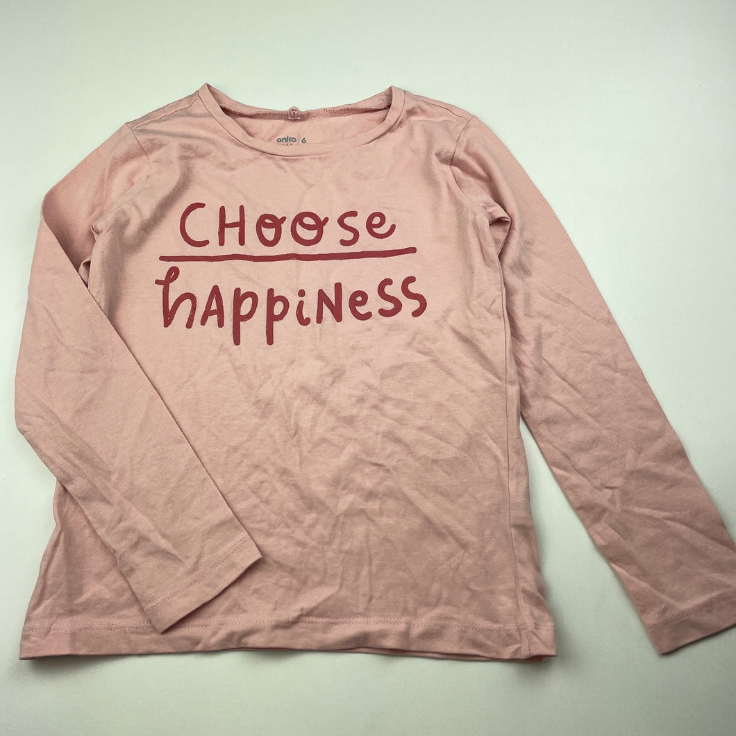 Girls Anko, pink cotton long sleeve t-shirt / top, EUC, size 6,  