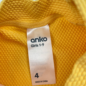 Girls Anko, yellow short sleeve rashie / swim top, EUC, size 4,  