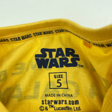 Load image into Gallery viewer, Girls Star Wars, yellow cotton t-shirt / top, EUC, size 5,  