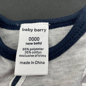 unisex Baby Berry, soft feel bodysuit / romper, rabbits, EUC, size 0000,  