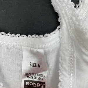 Girls Bonds, white cotton singlet top, FUC, size 6,  