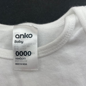 unisex Anko, white cotton bodysuit / romper, EUC, size 0000,  