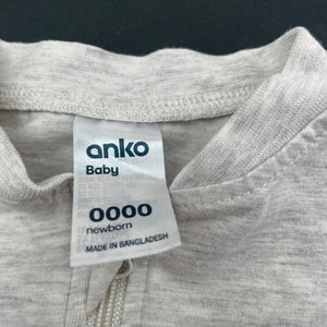 unisex Anko, grey marle zip romper, EUC, size 00000,  