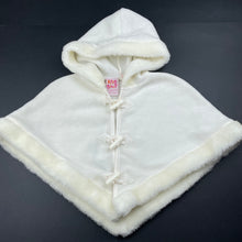 Load image into Gallery viewer, Girls Kids Stuff, cream fleece hooded poncho jacket, marks on back, FUC, size 0-2,  