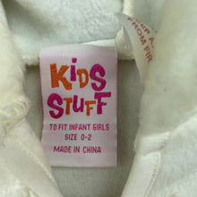 Load image into Gallery viewer, Girls Kids Stuff, cream fleece hooded poncho jacket, marks on back, FUC, size 0-2,  